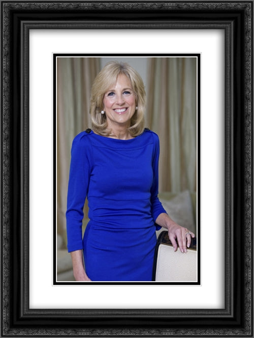 Official portrait of Jill Biden 18x24 Black Ornate Wood Framed Art Print Poster with Double Matting by Library of Congress
