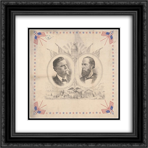 Head-and-shoulders portraits of Gen. Winfield Scott Hancock and Honr. William H. English in ovals, surrounded by patriotic motifs 20x20 Black Ornate Wood Framed Art Print Poster with Double Matting by Library of Congress