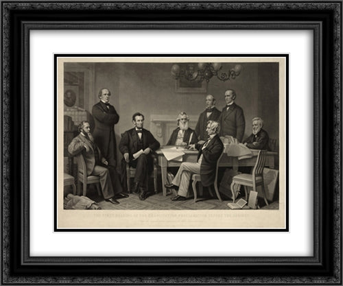The first reading of the Emancipation Proclamation before the cabinet 24x20 Black Ornate Wood Framed Art Print Poster with Double Matting by Library of Congress