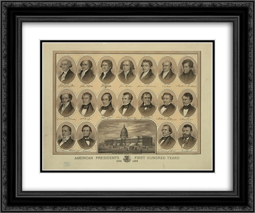 American presidents - first hundred years - 1776 1876 24x20 Black Ornate Wood Framed Art Print Poster with Double Matting by Library of Congress