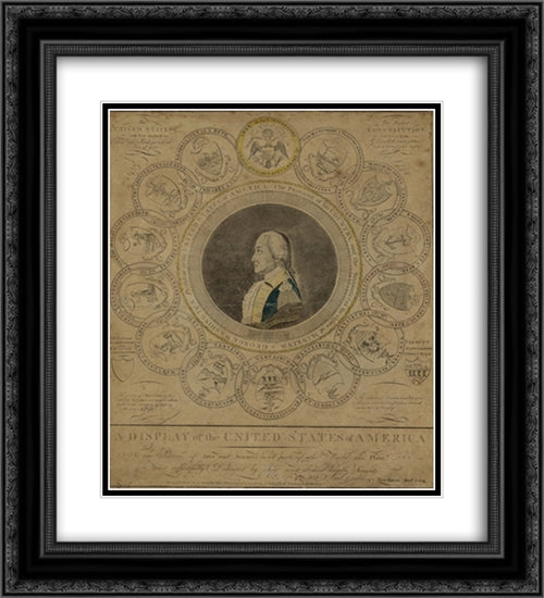 A display of the United States of America 20x22 Black Ornate Wood Framed Art Print Poster with Double Matting by Library of Congress
