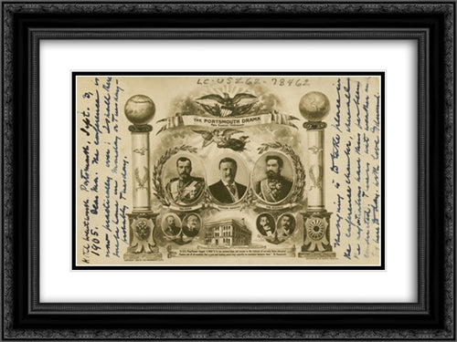 Postcard celebrating the signing of the Portsmouth Peace Treaty 24x18 Black Ornate Wood Framed Art Print Poster with Double Matting by Library of Congress