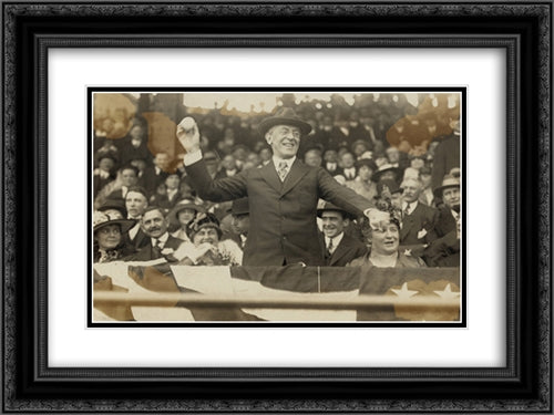 President Woodrow Wilson throwing out the first ball, opening day, 1916; among those present are Edith Bolling Galt Wilson and Mrs. John A. (Ida) Wilson 24x18 Black Ornate Wood Framed Art Print Poster with Double Matting by Library of Congress