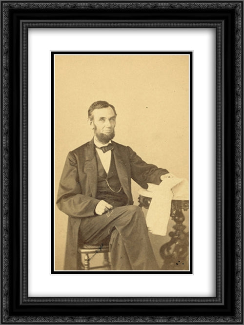 Abraham Lincoln, U.S. President. Seated portrait, holding glasses and newspaper, Aug. 9, 1863 18x24 Black Ornate Wood Framed Art Print Poster with Double Matting by Library of Congress