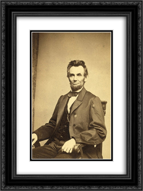 Abraham Lincoln, U.S. President. Seated portrait, facing front, January 8, 1864 18x24 Black Ornate Wood Framed Art Print Poster with Double Matting by Library of Congress
