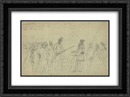 Seth Kinman, the California hunter presenting the president an Elkhorn chair 24x18 Black Ornate Wood Framed Art Print Poster with Double Matting by Library of Congress