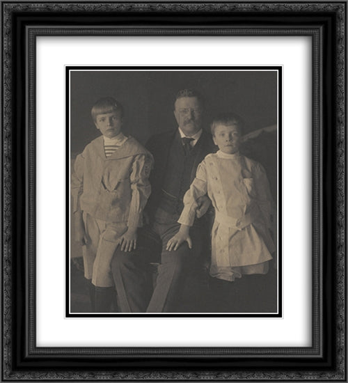 President Roosevelt, Archie Roosevelt, right side, Quentin Roosevelt, left side 20x22 Black Ornate Wood Framed Art Print Poster with Double Matting by Library of Congress