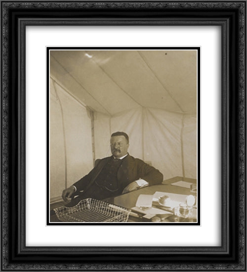 President Roosevelt in his tent, on site of his tent when organizing the 'Rough Riders' -- San Antonio, Texas 20x22 Black Ornate Wood Framed Art Print Poster with Double Matting by Library of Congress