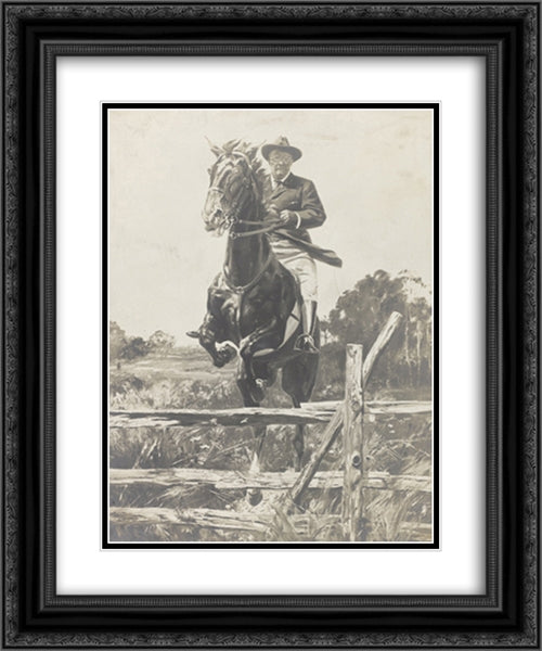 oil painting of President Roosevelt 20x24 Black Ornate Wood Framed Art Print Poster with Double Matting by Library of Congress