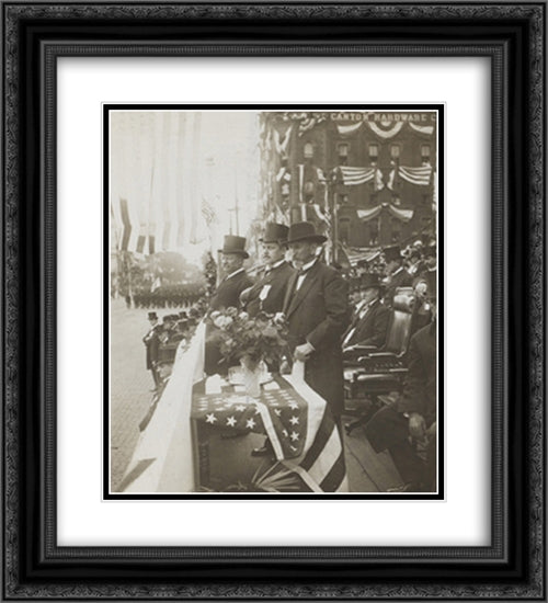President Theodore Roosevelt standing with men viewing parade 20x22 Black Ornate Wood Framed Art Print Poster with Double Matting by Library of Congress
