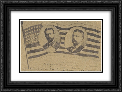 Portraits of President Theodore Roosevelt and Prince Henry of Prussia on the American flag 24x18 Black Ornate Wood Framed Art Print Poster with Double Matting by Library of Congress