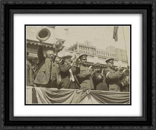 Roosevelt waving hat 24x20 Black Ornate Wood Framed Art Print Poster with Double Matting by Library of Congress