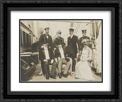 President Roosevelt and his guests on board the Mayflower 24x20 Black Ornate Wood Framed Art Print Poster with Double Matting by Library of Congress