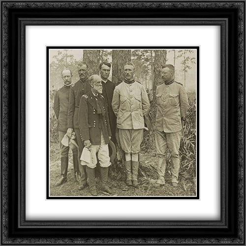 Staff of the 1st US Volunteer Regiment, the 'Rough Riders' in Tampa 20x20 Black Ornate Wood Framed Art Print Poster with Double Matting by Library of Congress