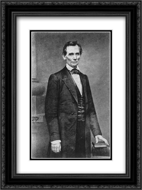 Abraham Lincoln, candidate for U.S. president, three-quarter length portrait, before delivering his Cooper Union address in New York City 18x24 Black Ornate Wood Framed Art Print Poster with Double Matting by Library of Congress