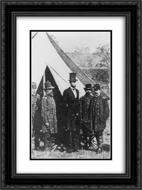 President Abraham Lincoln posed with Union officers and soldiers during his visit to Antietam, Maryland, October 3, 1862 18x24 Black Ornate Wood Framed Art Print Poster with Double Matting by Library of Congress