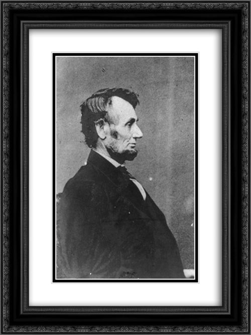 Portrait profile of President Abraham Lincoln, facing right and seated 18x24 Black Ornate Wood Framed Art Print Poster with Double Matting by Library of Congress