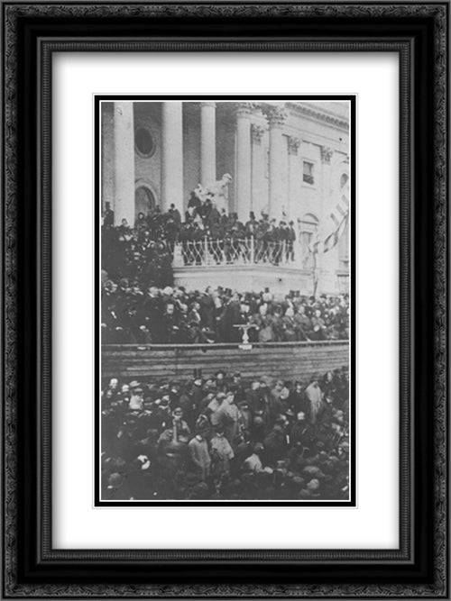 President Abraham Lincoln delivering second inaugural address in front of the United States Capitol, March 4, 1865 18x24 Black Ornate Wood Framed Art Print Poster with Double Matting by Library of Congress
