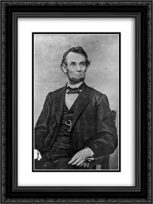 President Abraham Lincoln, three-quarter length portrait, seated, facing right 18x24 Black Ornate Wood Framed Art Print Poster with Double Matting by Library of Congress