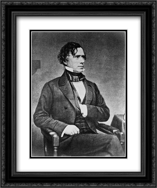 President Franklin Pierce, three-quarter length portrait, seated, facing right, with left hand inside vest 20x24 Black Ornate Wood Framed Art Print Poster with Double Matting by Library of Congress