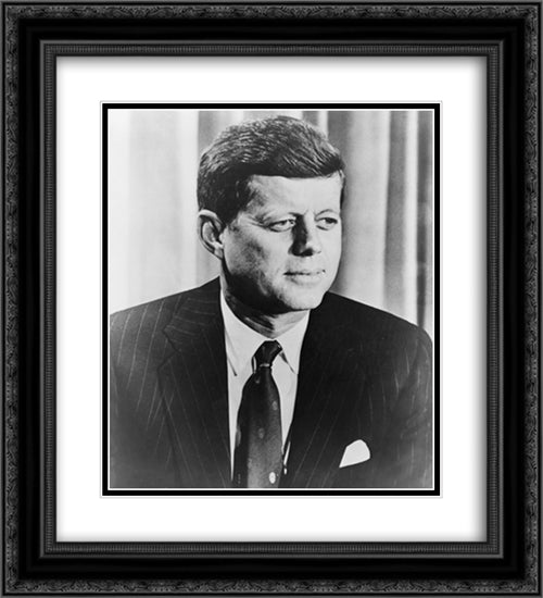 John F. Kennedy, head-and-shoulders portrait, facing right 20x22 Black Ornate Wood Framed Art Print Poster with Double Matting by Library of Congress