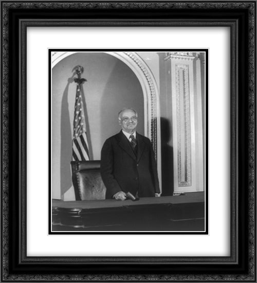 Charles Curtis, 31st vice president, half-length portrait, facing front, standing on the Senate rostrum in the U.S. Capitol 20x22 Black Ornate Wood Framed Art Print Poster with Double Matting by Library of Congress