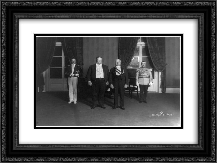 U.S. President William Taft and Mexican President Porfirio Daz, posed in the Ciudad Juarez Customs House with Captain Archibald Butt and Colonel Pablos Escandon 24x18 Black Ornate Wood Framed Art Print Poster with Double Matting by Library of Congress