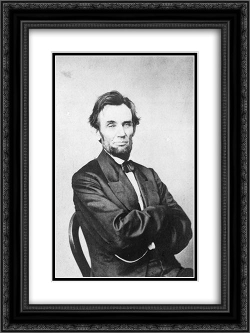 Portrait of President Abraham Lincoln, half-length, seated 18x24 Black Ornate Wood Framed Art Print Poster with Double Matting by Library of Congress