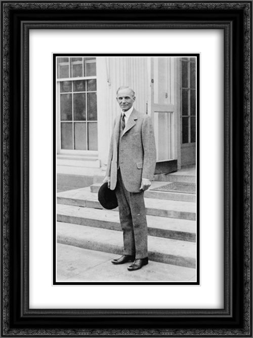 Henry Ford, full-length portrait, standing, facing slightly left, leaving the White House after calling on the president 18x24 Black Ornate Wood Framed Art Print Poster with Double Matting by Library of Congress