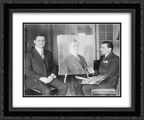 Everett Sanders, Secty. to President Coolidge is being portrayed by Geo. Warner, a celebrated portrait painter of France 24x20 Black Ornate Wood Framed Art Print Poster with Double Matting by Library of Congress