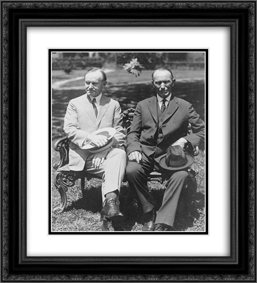 President Coolidge and his father, full-length portraits, seated on lawn chair 20x22 Black Ornate Wood Framed Art Print Poster with Double Matting by Library of Congress