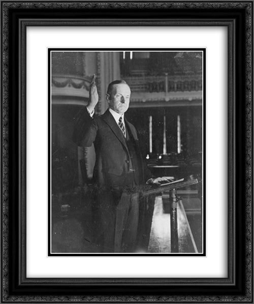 President Coolidge making his speech of acceptance 20x24 Black Ornate Wood Framed Art Print Poster with Double Matting by Library of Congress