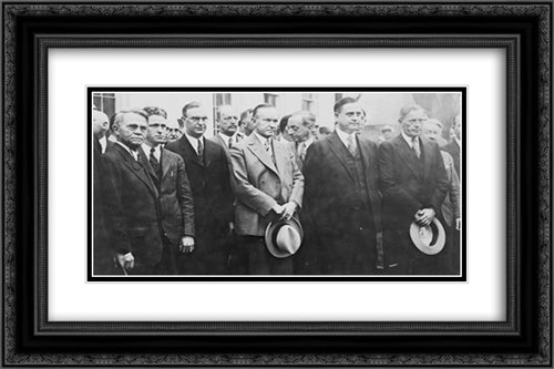 President Coolidge standing with White House correspondents 24x16 Black Ornate Wood Framed Art Print Poster with Double Matting by Library of Congress