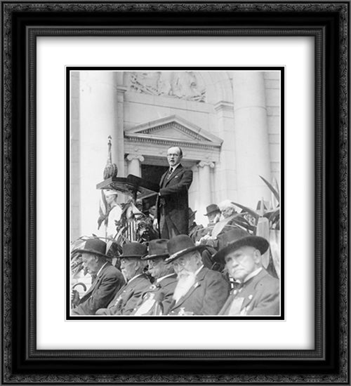 President Coolidge three-quarter length portrait, standing at podium, facing slightly left, at Decoration Day ceremonies, Arlington 20x22 Black Ornate Wood Framed Art Print Poster with Double Matting by Library of Congress