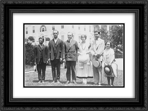 President Coolidge, full-length portrait, standing, facing slightly left, with five members of the national oratorical contest 24x18 Black Ornate Wood Framed Art Print Poster with Double Matting by Library of Congress