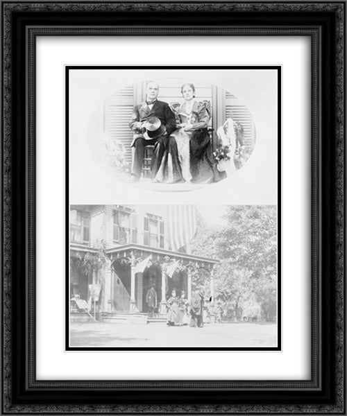 President McKinley and Mrs. McKinley, full-length portrait, seated, facing front Group of people in front of house 20x24 Black Ornate Wood Framed Art Print Poster with Double Matting by Library of Congress