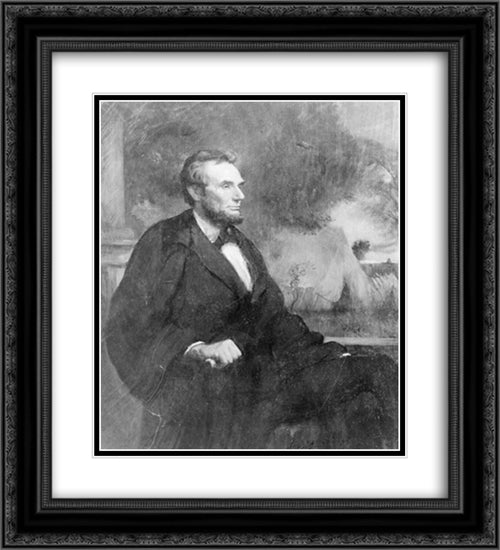 President Lincoln, half-length portrait, seated facing right 20x22 Black Ornate Wood Framed Art Print Poster with Double Matting by Library of Congress