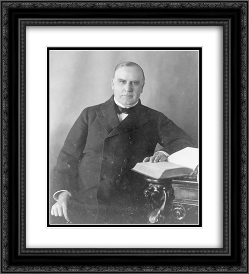 President William McKinley, half-length portrait, seated at desk, facing front 20x22 Black Ornate Wood Framed Art Print Poster with Double Matting by Library of Congress