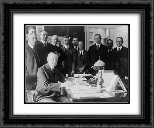 President Coolidge signing the Cameron Bill which authorizes the construction of the Coolidge Dam in Arizona 24x20 Black Ornate Wood Framed Art Print Poster with Double Matting by Library of Congress