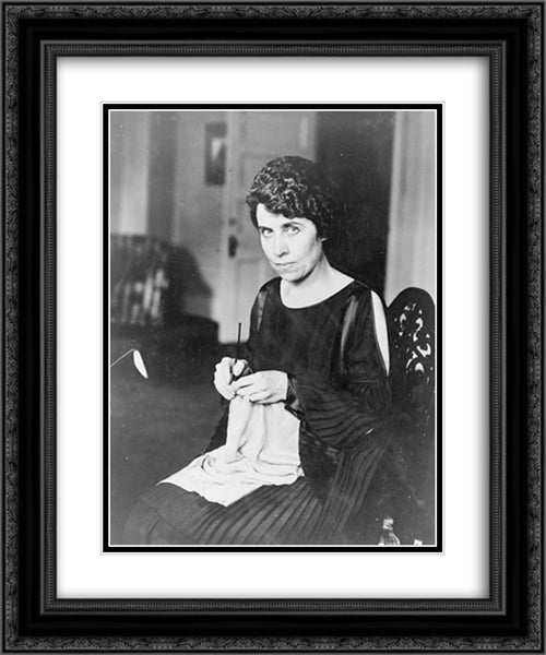 Grace Coolidge, half-length portrait, seated, knitting, facing left 20x24 Black Ornate Wood Framed Art Print Poster with Double Matting by Library of Congress