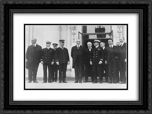 With members of the cabinet congratulating congressional medal of honor men of the navy 24x18 Black Ornate Wood Framed Art Print Poster with Double Matting by Library of Congress