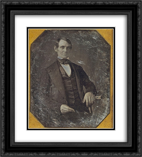 Abraham Lincoln, Congressman-elect from Illinois. Three-quarter length portrait, seated, facing front 20x22 Black Ornate Wood Framed Art Print Poster with Double Matting by Library of Congress