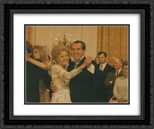 President and Mrs. Nixon dancing in the East Room of the White House 24x20 Black Ornate Wood Framed Art Print Poster with Double Matting by Library of Congress