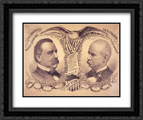For President, Grover Cleveland, for Vice-President, Adlai E. Stevenson 24x20 Black Ornate Wood Framed Art Print Poster with Double Matting by Library of Congress