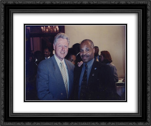 President Bill Clinton and Stanley Henderson at reception during Rosa Parks' Congressional Gold Medal ceremony, Washington, D.C. 24x20 Black Ornate Wood Framed Art Print Poster with Double Matting by Library of Congress