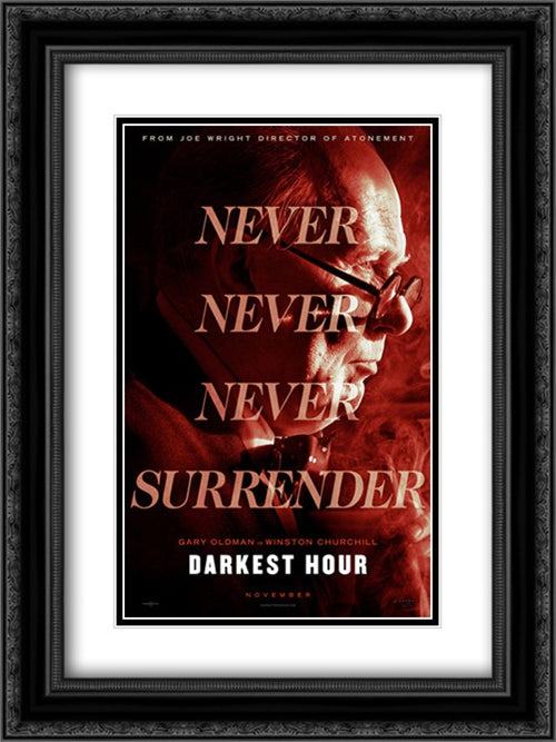 Darkest Hour 18x24 Black Ornate Wood Framed Movie Poster with Double Matting
