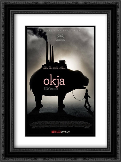 Okja 18x24 Black Ornate Wood Framed Movie Poster with Double Matting