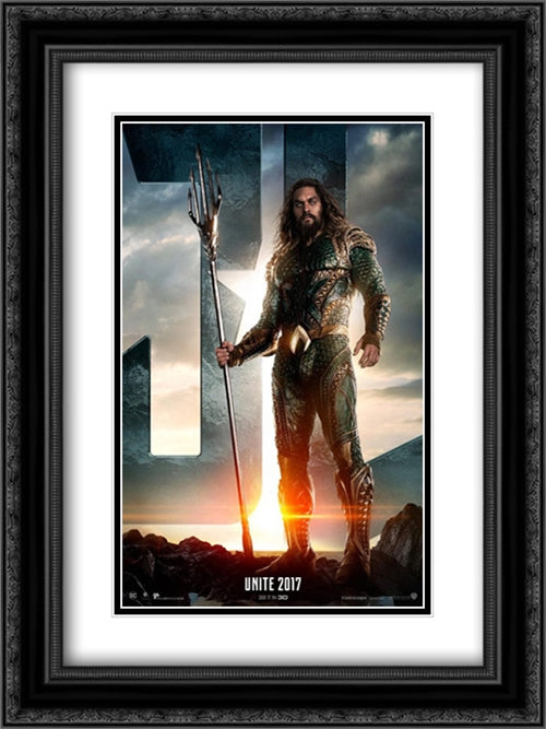 Justice League 18x24 Black Ornate Wood Framed Movie Poster with Double Matting