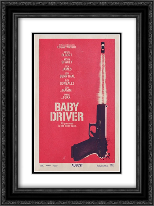 Baby Driver 18x24 Black Ornate Wood Framed Movie Poster with Double Matting