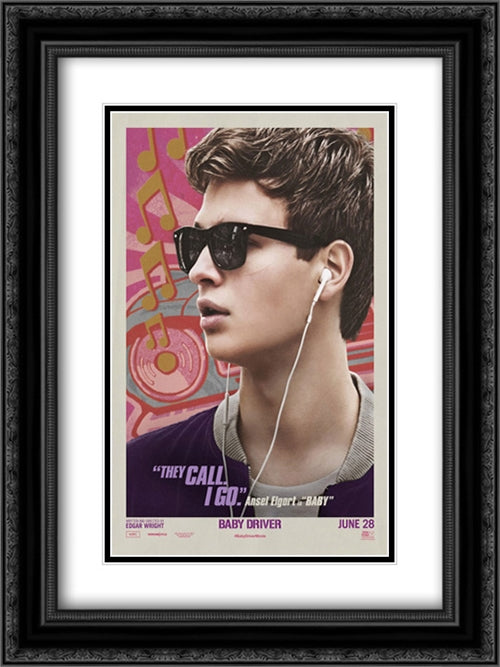 Baby Driver 18x24 Black Ornate Wood Framed Movie Poster with Double Matting